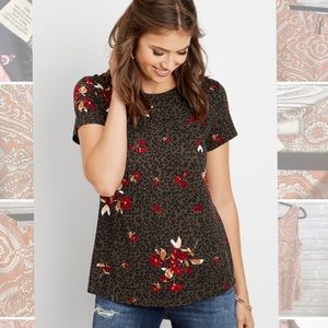 🐝 Maurices 24/7 Floral Cheetah Crew Neck Tee